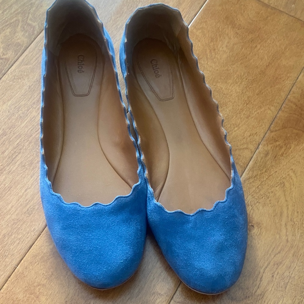 Chloe Lauren Blue Suede Scalloped Flats sz 9.5 - Picture 2 of 7